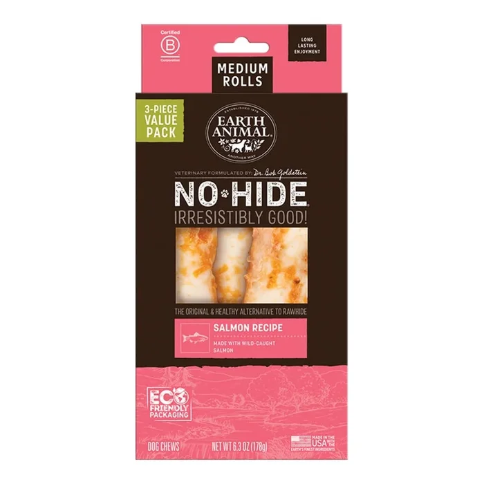 Earth Animal Salmon No-Hide® Medium 7″ Roll Dog Chews Value Pack – 3pk