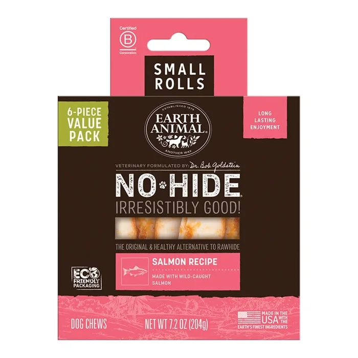 Earth Animal Salmon No-Hide® Small 4″ Roll Dog Chews Value Pack – 6pk