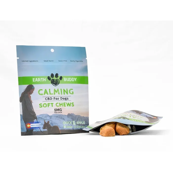 Earth Buddy CBD Calming Chews for Dogs – Duck & Apple – 5mg – 8 Soft Chews