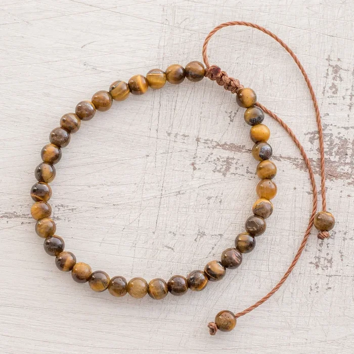Earthen Sweetness Adjustable Tiger’s Eye Beaded Bracelet from Guatemala