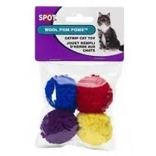 Ethical Cat Wool Pom Pom W/Catnip Toy 4pk