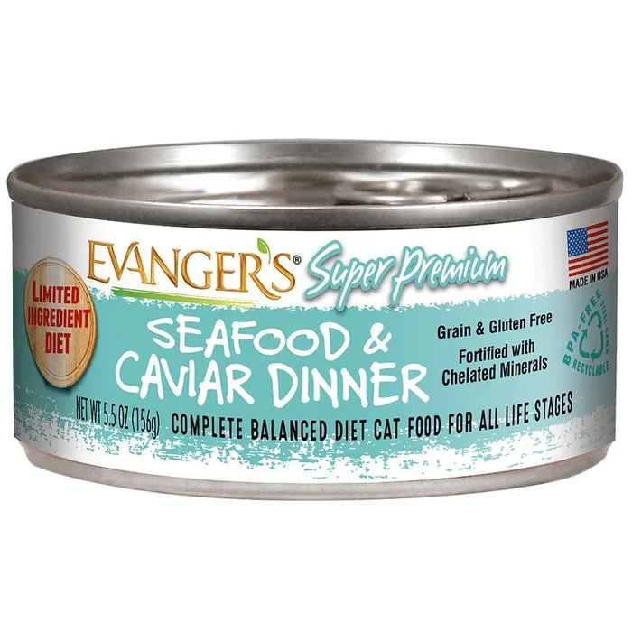 Evanger’s Super Premium Seafood Caviar Dinner, Wet Cat Food, 5.5-oz Case of 24