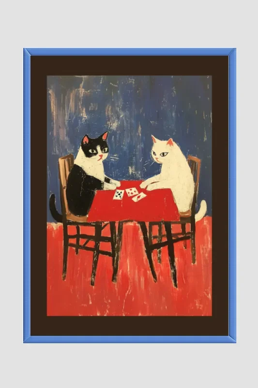 EverythingBoho Framed Art Cat Playing Cards (Royal Blue)