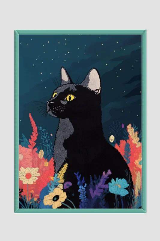 EverythingBoho The Black Cat Artistic Framed Art (Bottle Green)