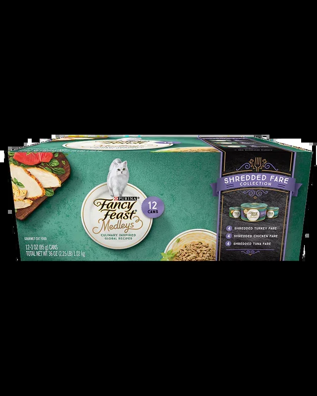 Fancy Feast Elegant Medleys Shredded Fare Variety Pack 12 × 3 oz Cans