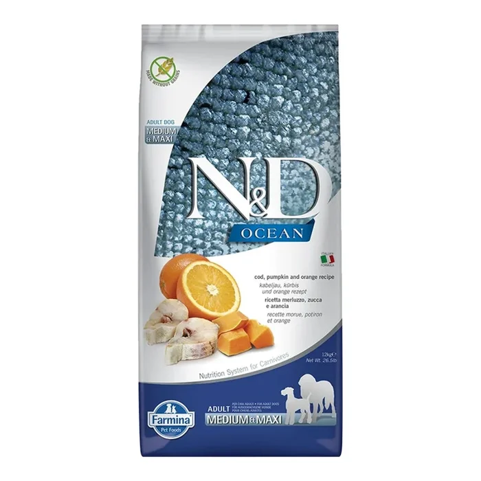 Farmina N&D Ocean Codfish, Pumpkin & Orange Medium & Maxi Adult Dry Dog Food