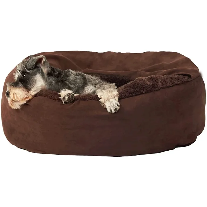 Fluffy’s Pawsome Snug Style Hooded Cuddler Bed with Attached Blanket for Dogs and Cats (Brown)