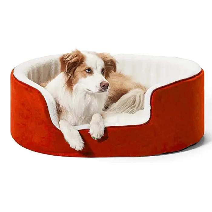 Fluffy’s Petslover Warm Fleece Winter Round Shape Reversible Ultra Soft Bed with Cushion Pillow for Dogs and Cats (Red)