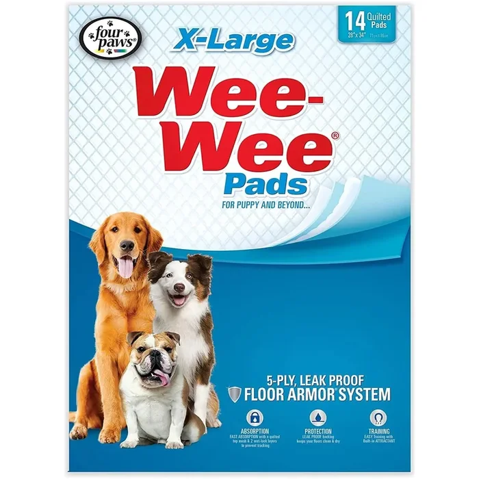 Four Paws Wee-Wee Pads 14 Pack Extra Large White 28″ x 34″ x 0.1