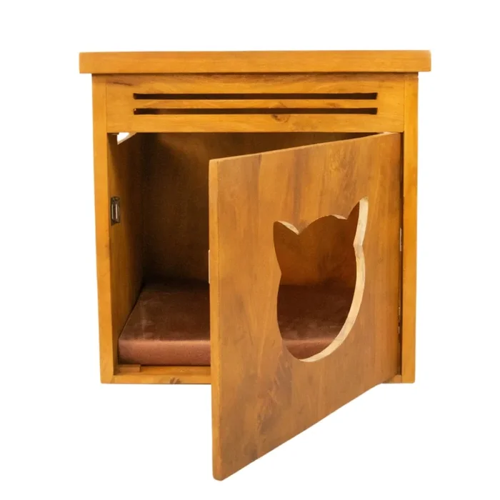 FurryLiving Meraki Cabinet with Cushion for Small Dogs and Cats (Honey/ Brown Cushion)