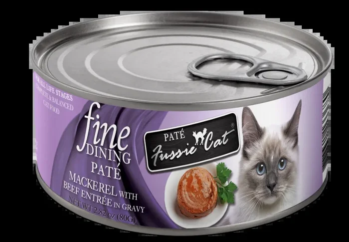 Fussie Cat Fine Dining – Pate – Mackerel with Beef Entree in Gravy Canned Cat Food