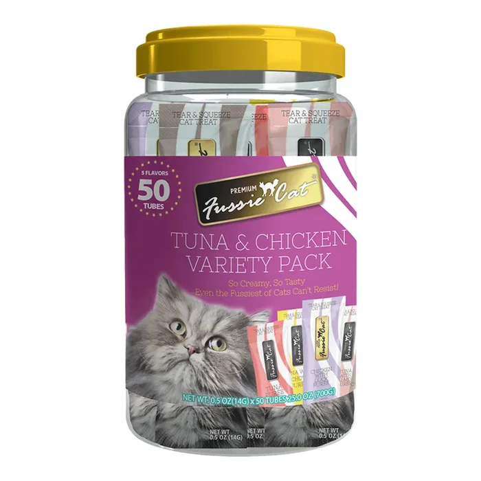 Fussie Cat Tuna with Chicken 5ct Variety Pack Puree Cat Treats – 50pk