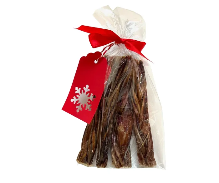 GoBelly’s Holiday Braided Beef Gullet Sticks 6″ (4-Pack) – Gift-Wrapped Natural Chews