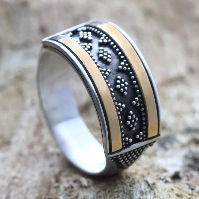 Golden Armor Unique Sterling Silver and Gold Accent Ring from Indonesia