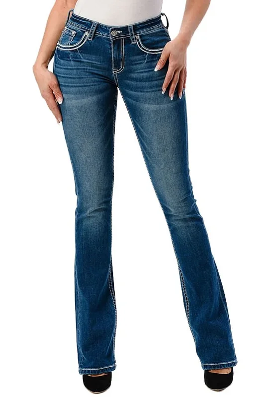 Grace in LA Women’s Western Americana Wing Embellished Mid Rise Bootcut Jeans
