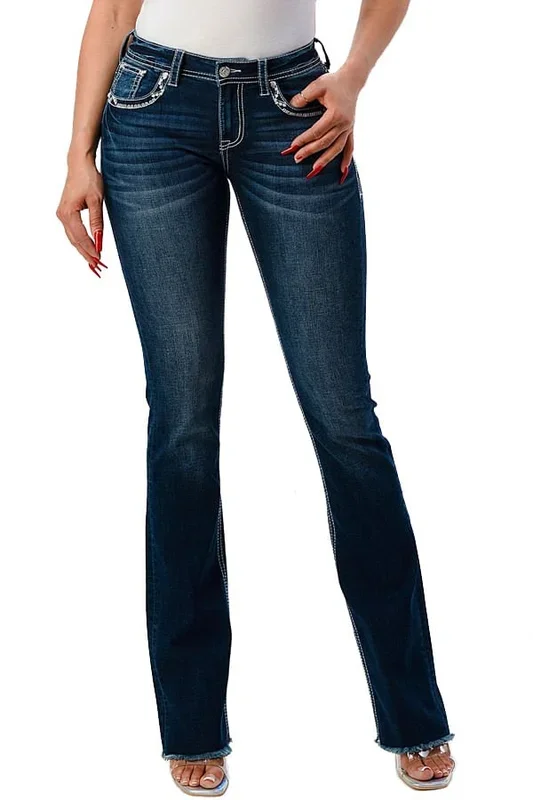 Grace in LA Women’s Western Horseshoe Embellished Mid Rise Stretch Bootcut Jeans