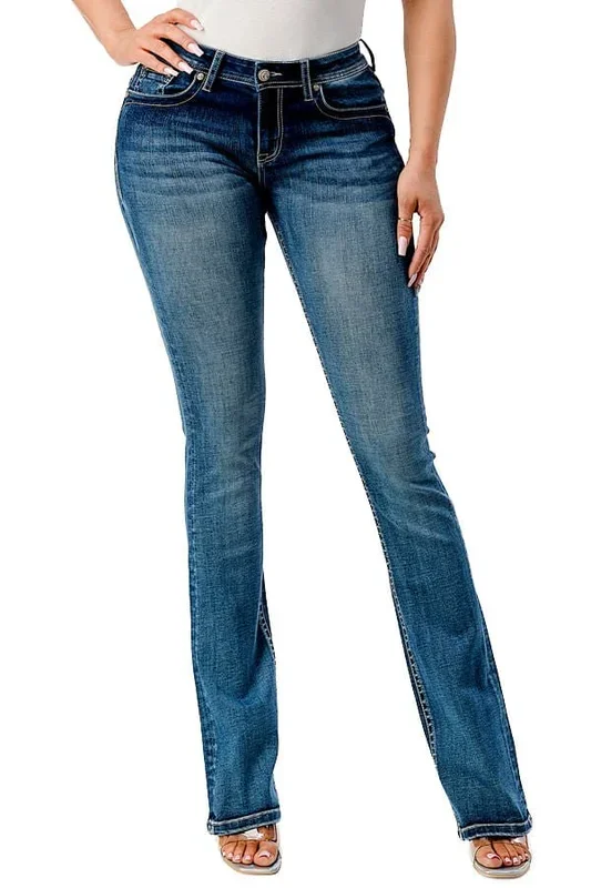 Grace in LA Women’s Western Steer Head Print Mid Rise Bootcut Jeans