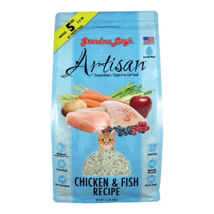 Grandma Lucy’s Artisan Freeze Dried Chicken Fish Cat Food 1 lb