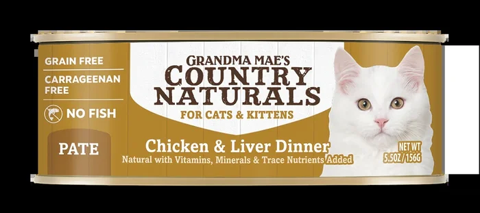 Grandma Mae’s Country Naturals GF Chicken & Liver Dinner Canned Wet Food For Cats 5.5oz/24