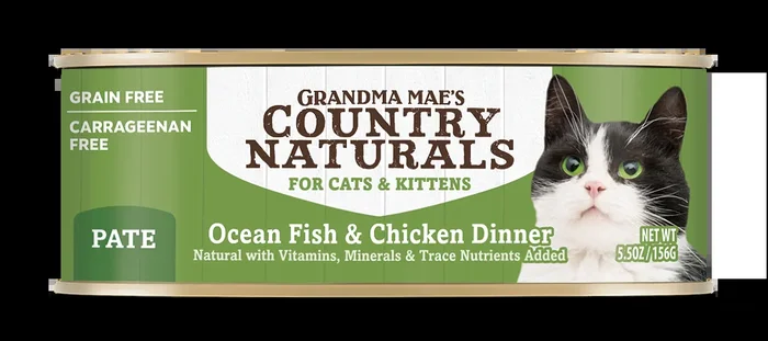 Grandma Mae’s Country Naturals GF Ocean Fish & Chicken Dinner Canned Wet Food For Cats 5.5oz/24