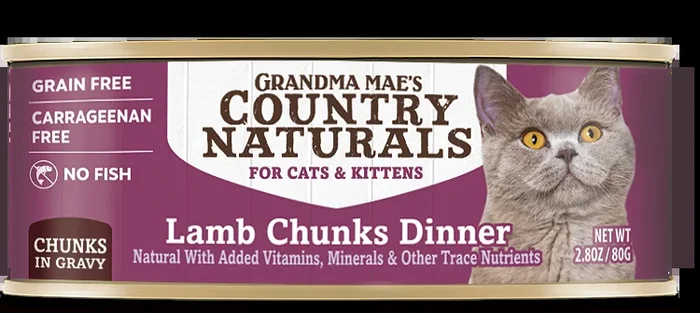 Grandma Mae’s Country Naturals Grain Free Lamb Chunks in Gravy Canned Wet Food For Cats 2.8oz/24