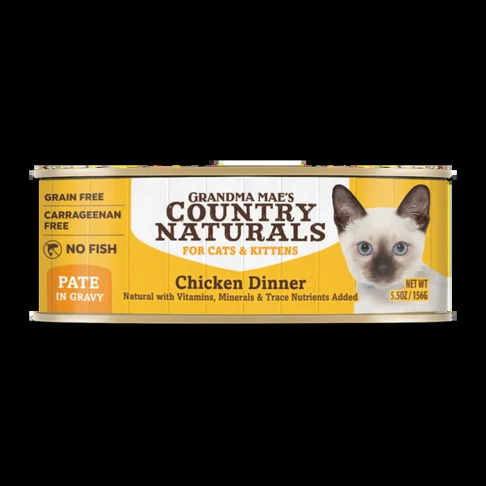 Grandma Mae’s Country Naturals Wet Cat Food – Chicken Pate – 5.5oz Can