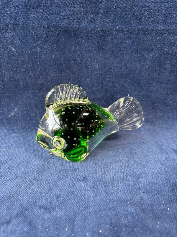 Green Art Glass Puffer Fish Paper Weight *Read Description*