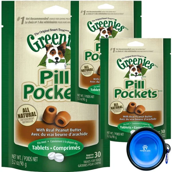 Greenies Pill Pockets Treats for Dogs Peanut Butter Flavor Tablets 3.2 Oz – 3 Pack