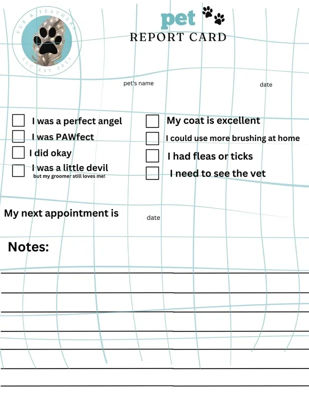 Grooming Report Card (physical notepad)