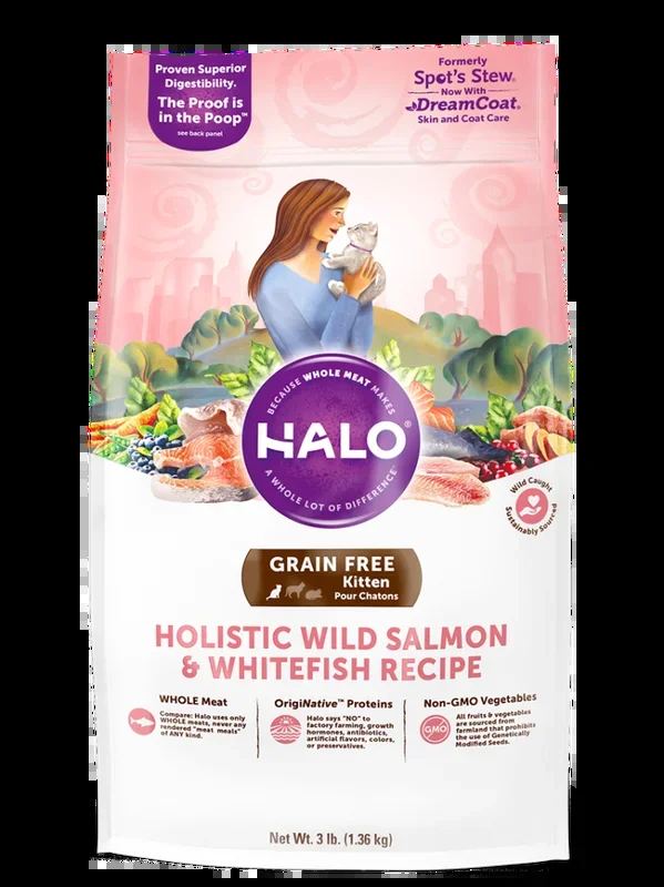 Halo Holistic Grain Free Wild Salmon & Whitefish Recipe Kitten Dry Cat Food
