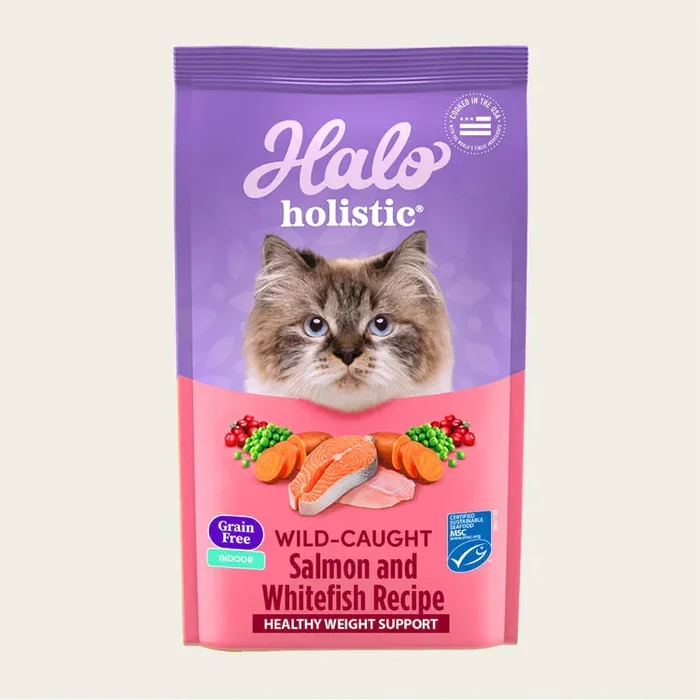 Halo Indoor Grain Free Healthy Weight Holistic Wild Salmon & Whitefish Recipe Dry Cat Food