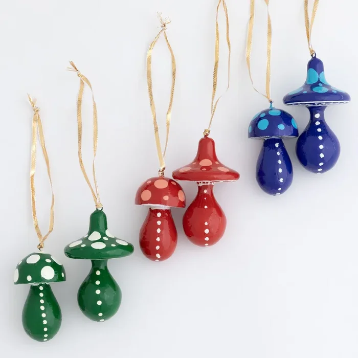 Hand Painted Mushroom Ornaments – Set of 2