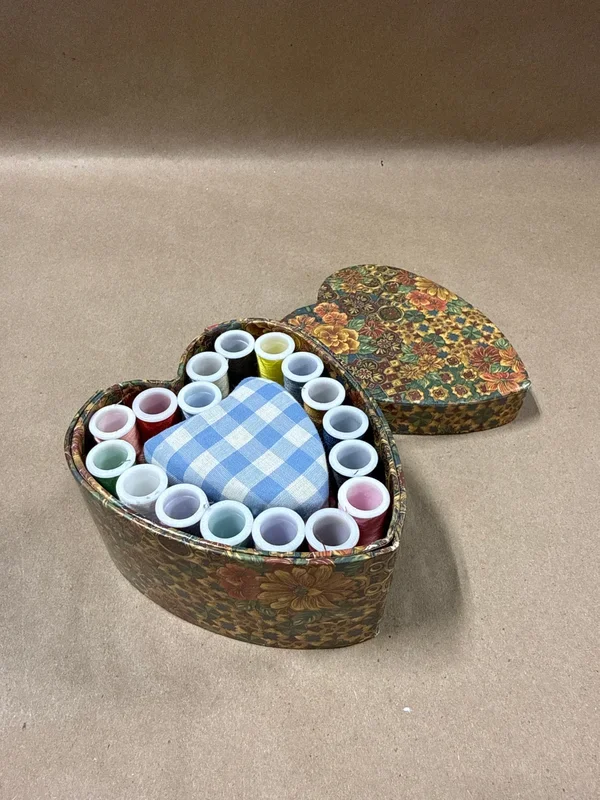 Heart Shaped Sewing Box With Pin Cushion And Thread