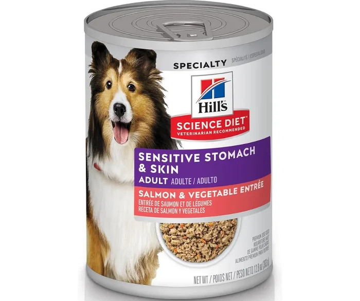 Hill’s Science Diet – All Breeds, Adult Dog Sensitive Stomach & Skin – Grain Free Salmon & Vegetable Entrée Canned Dog Food