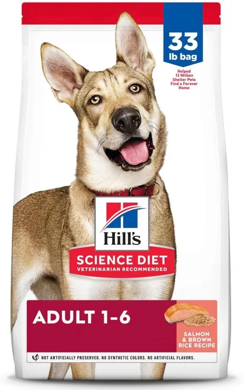 Hill’s Science Diet Adult 1-6, Adult 1-6 Premium Nutrition, Dry Dog Food, Salmon & Brown Rice, 33 lb Bag