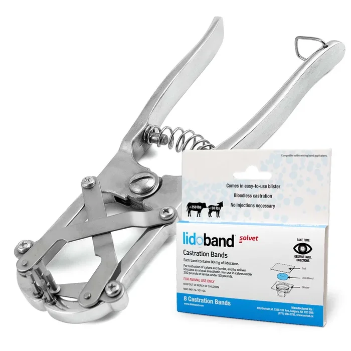 Jeffers Band Castration Tool with LidoBand Lidocaine Castration Bands for Calves & Lambs