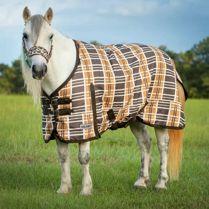 Jeffers Pony Poppins Solaris Horse Turnout Sheet for Ponies, Brown & Cream Plaid