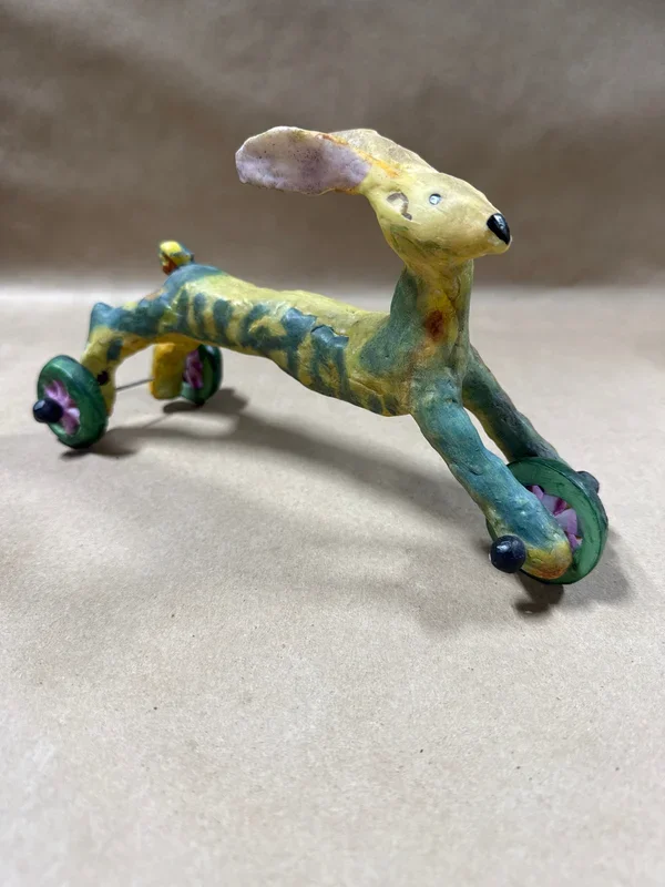Judie Bomberges Folk Art Rabbit On Wheels