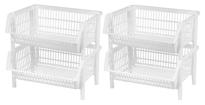 Jumbo Stacking Basket, 4 Pack, White