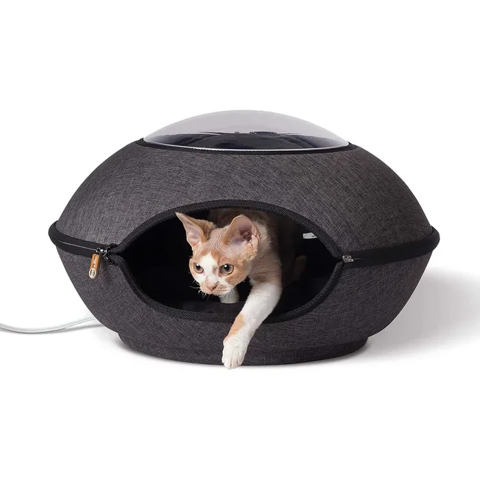 K&H Thermo-Lookout Pod Heated Cat Bed – Indoor Heated Cat Cave with Window, Removable Cushion, Cozy & Energy-Efficient