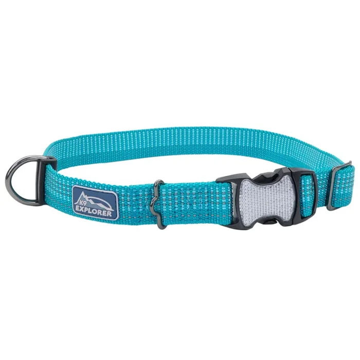 K9 Explorer® Brights Reflective Adjustable Dog Collar, Teal Medium