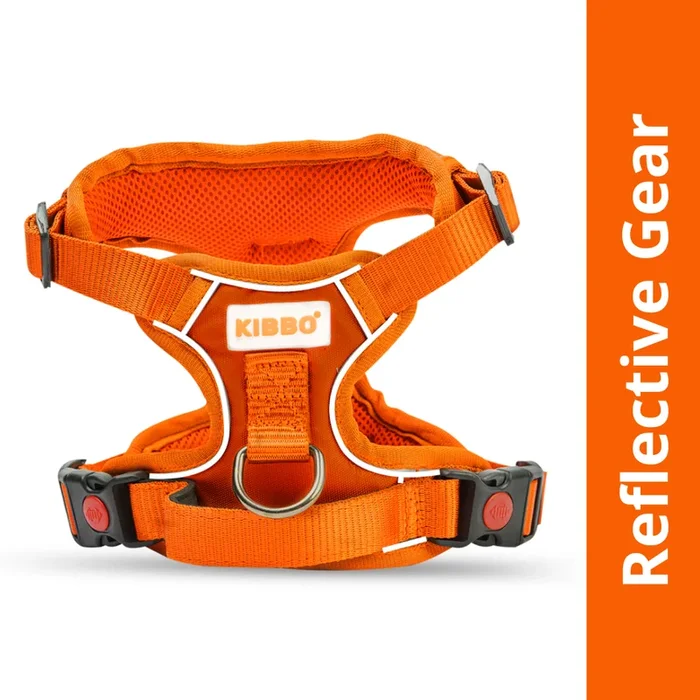 Kibbo Reflective Vest Harness with Dual Lock Buckle for Dogs (Orange)