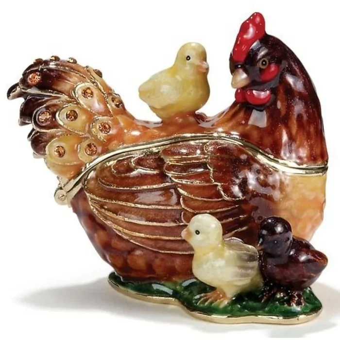 Kubla Crafts – Bejeweled Enamel Hen and Chick Box Jewelry & Necklaces