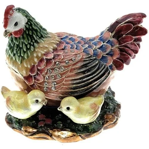 Kubla Crafts – Colorful Hen with Chicks Trinket Box