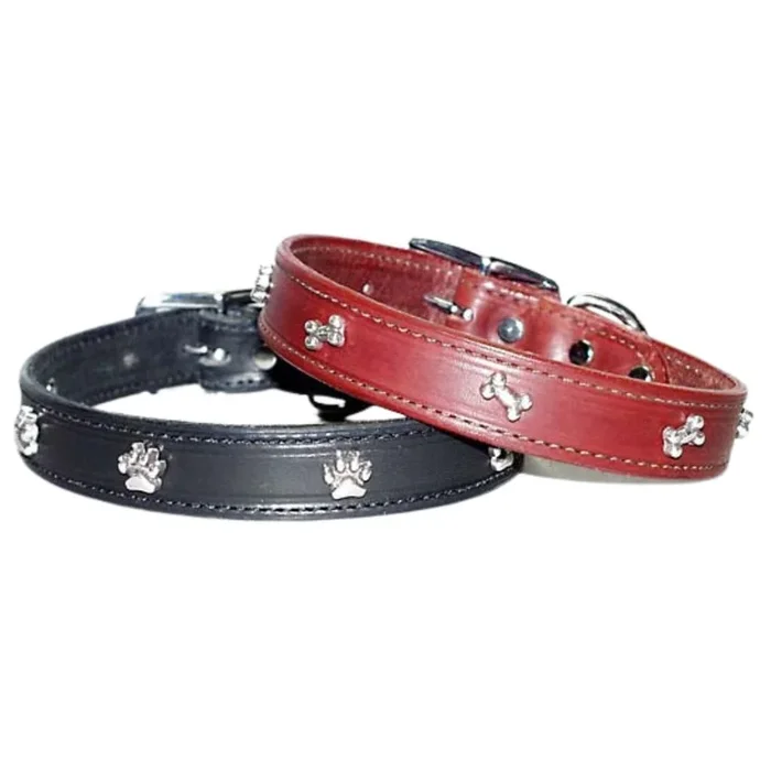 Leather Brothers – Collar Leather W/ Paw Conchos 3/4″ Black