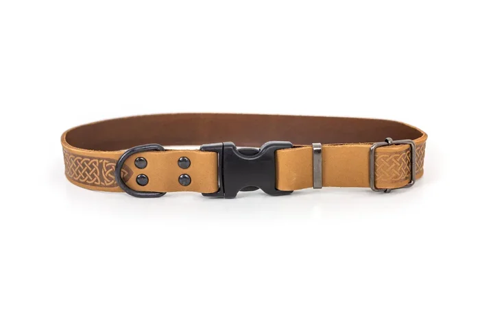 Leather Dog Collar Soft Celtic Sport Style: Tan Soft / L 1″ Wide 15″-23″ Range