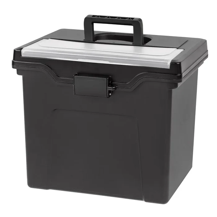 Letter Size Portable File Box With Organizer Lid, 2 Pack, Black