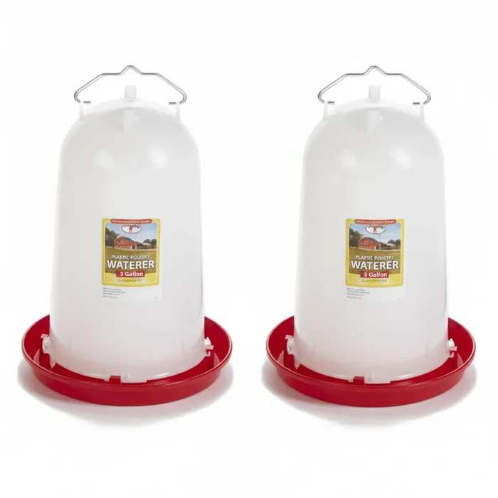 Little Giant 3 Gallon Poultry Drinker 2-Pack Gravity Fed Chicken Waterer Red Base