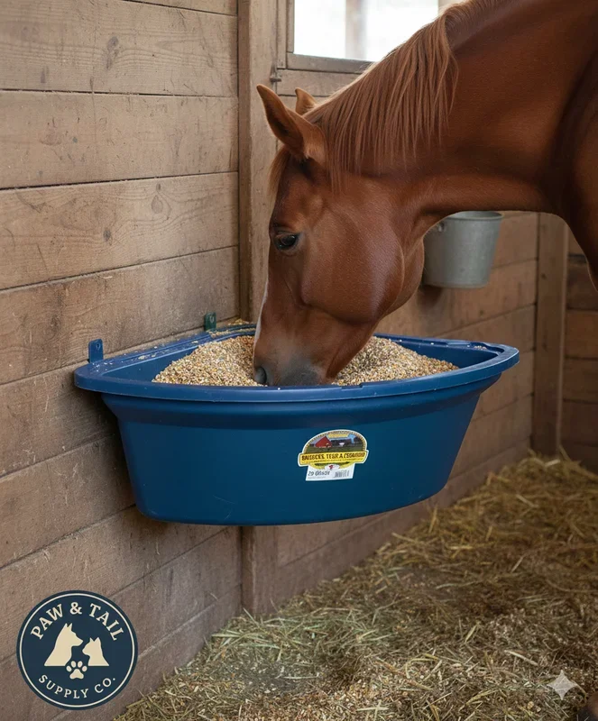 Little Giant Plastic Corner Feeder 26 Quart Space-Saving Livestock Feed, Blue