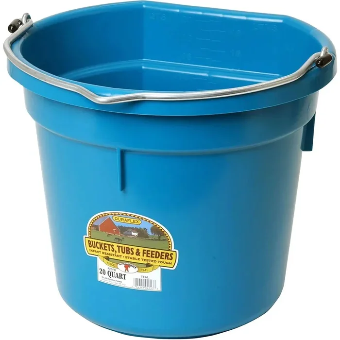 Little Giant Plastic Flat Back Feed Bucket w/Metal Handle 20QT, Teal